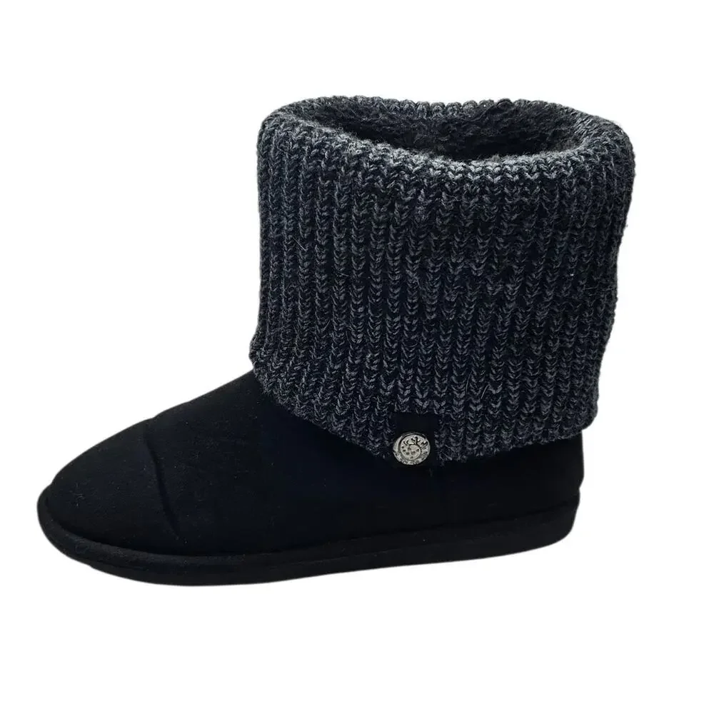 Knit Cuff Faux Suede Black Slipper Boots Unknown Brand Emily III Size 9